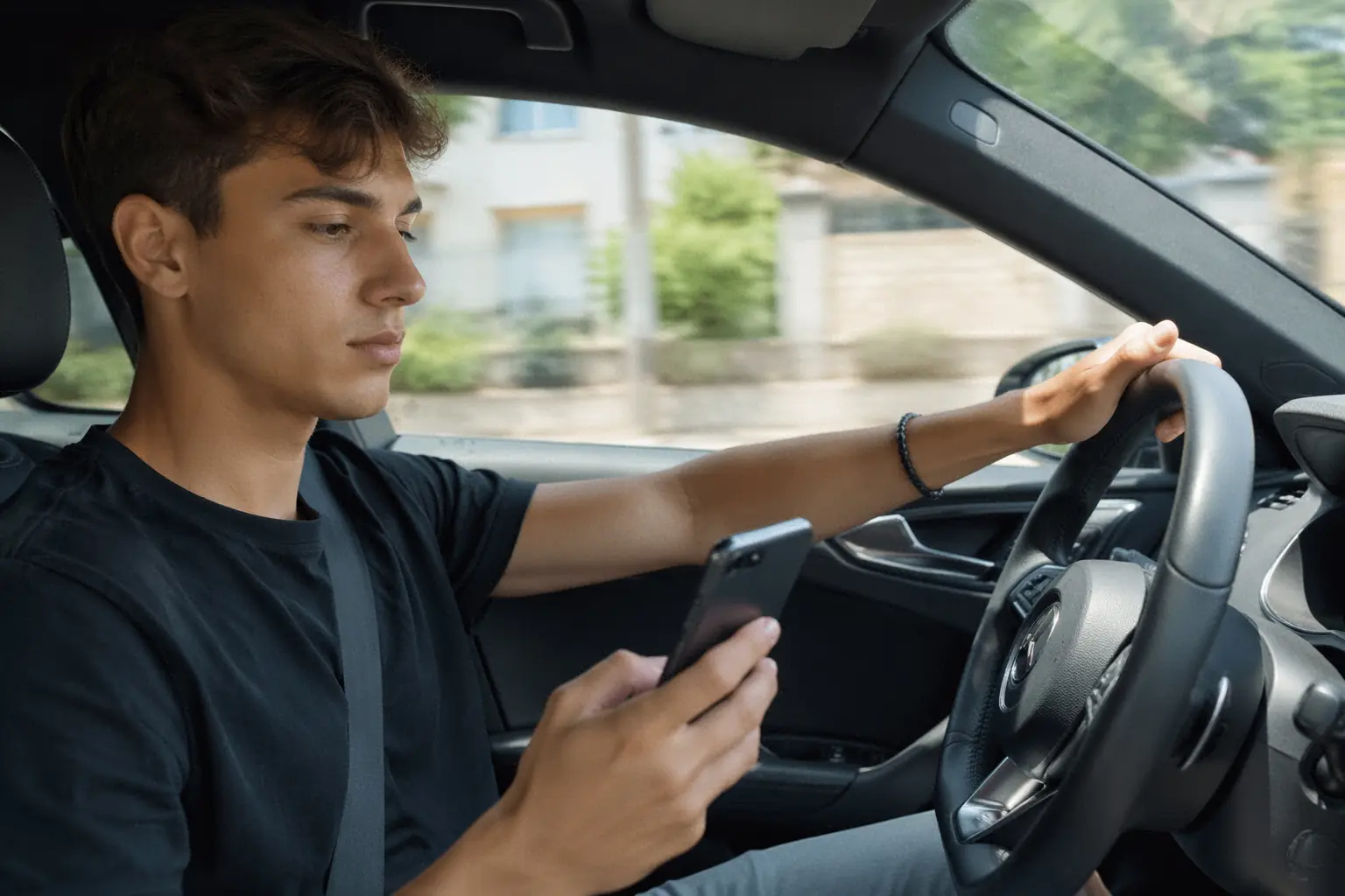 Conducteur distrait par son téléphone